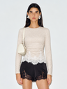 Zippered Long-sleeved Slim-fit Lace-trimmed Long-sleeved T-shirt