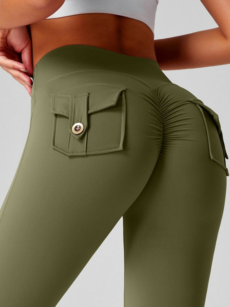 Pocket Peach Butt Yoga High Waist Buttocks Lift Sanded Stretch Tight Fit Sports Pants