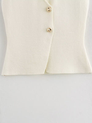 V-neck With Gold Buttons Vest Pleated Skirt 2-piece Sets