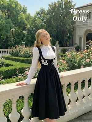 Straps Splicing Lace Sweet Retro Midi Dresses
