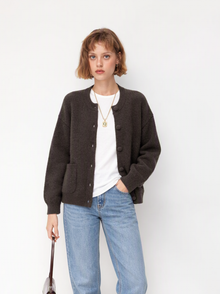 Long-sleeved Casual Loose Sweater Cardigan Solid Color Cardigans