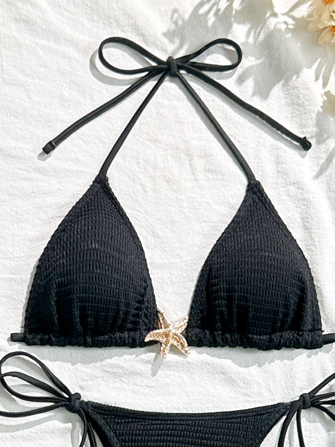 Solid Color Mesh Long Dress Starfish Swimsuit Bikini Three-piece Set