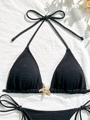 Solid Color Mesh Long Dress Starfish Swimsuit Bikini Three-piece Set