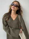 Solid Color Hood Knitting V-neck Flared Sleeves Sweaters
