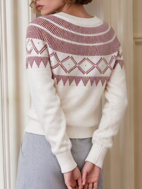 Inner Layer Jacquard Loose-fitting Thick Pullover Color-blocked Knitwear Jacquard Sweaters
