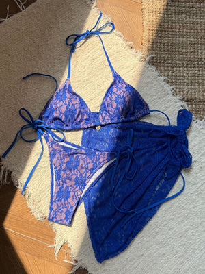 Lace Mesh Mini Skirt Swimsuit Bikini Three-Piece Set