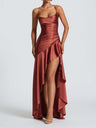 Spaghetti Strap Backless Ruffled Irregular Long Dress