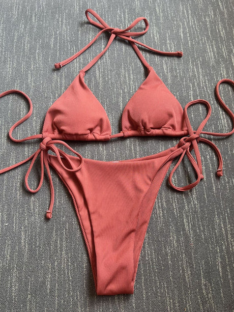 Sexy Three-piece Ribbed Two-piece Swimsuit Bikini