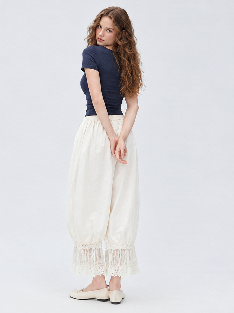 Lace Trim Square Collar Base Layer T-shirt