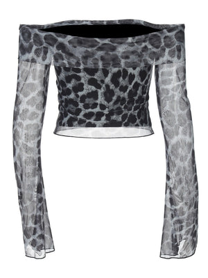 Sexy Off Shoulder Long Sleeve Navel Leopard Print Sexy Top