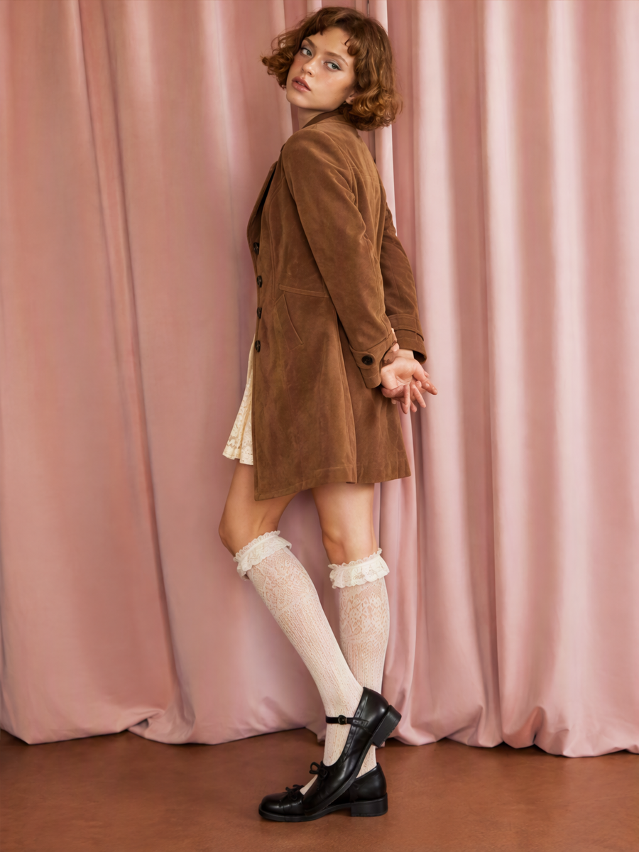 Retro-style Long Wool Coat With Suit Collar Coats