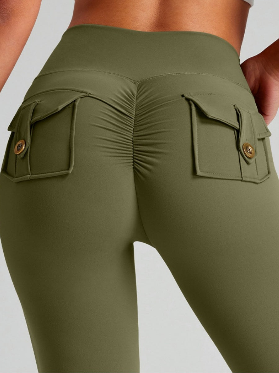 Pocket Peach Butt Yoga High Waist Buttocks Lift Sanded Stretch Tight Fit Sports Pants