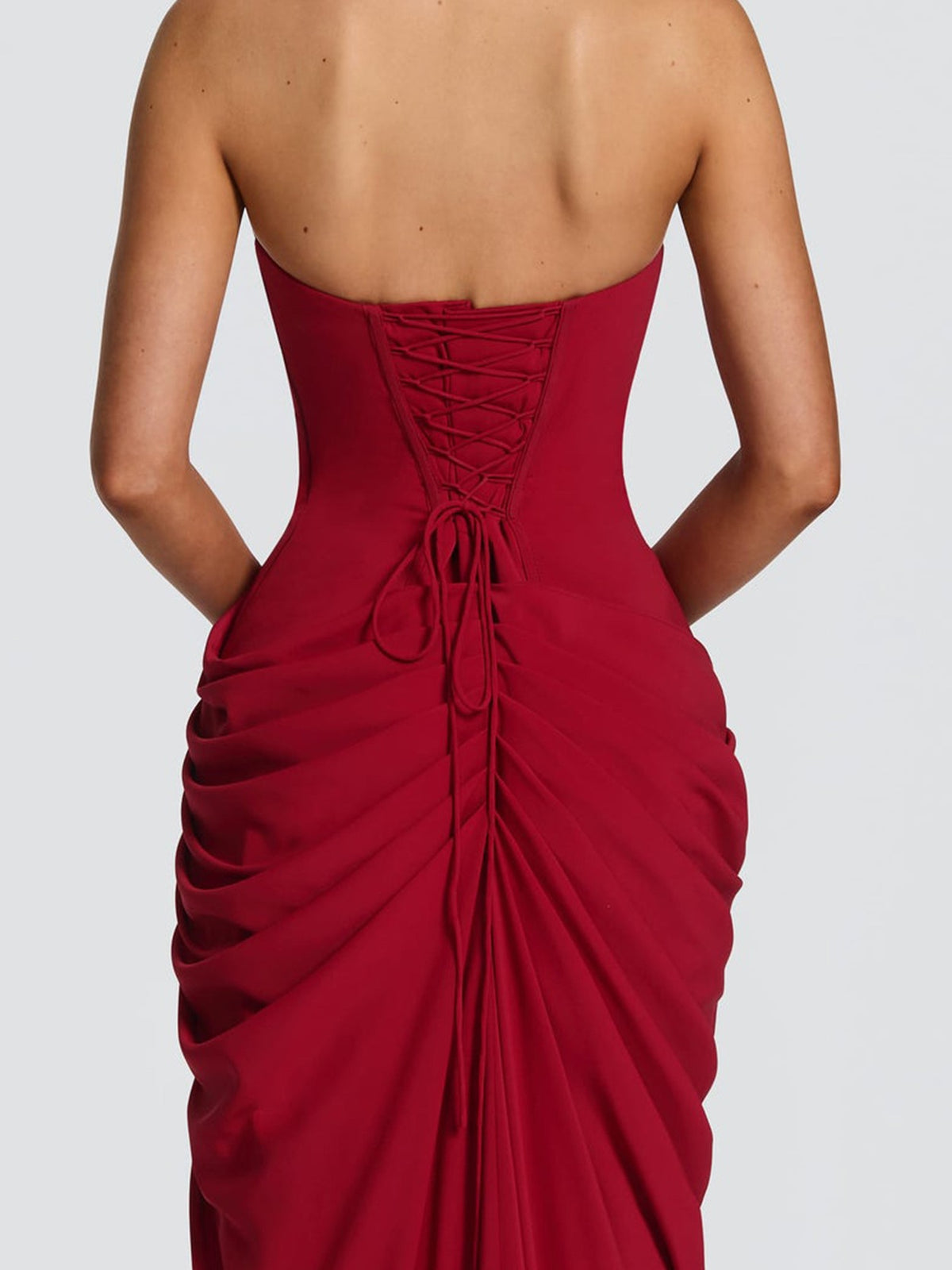 Asymmetrical Pleated Sexy High-slit Strapless Pleated Long Dress