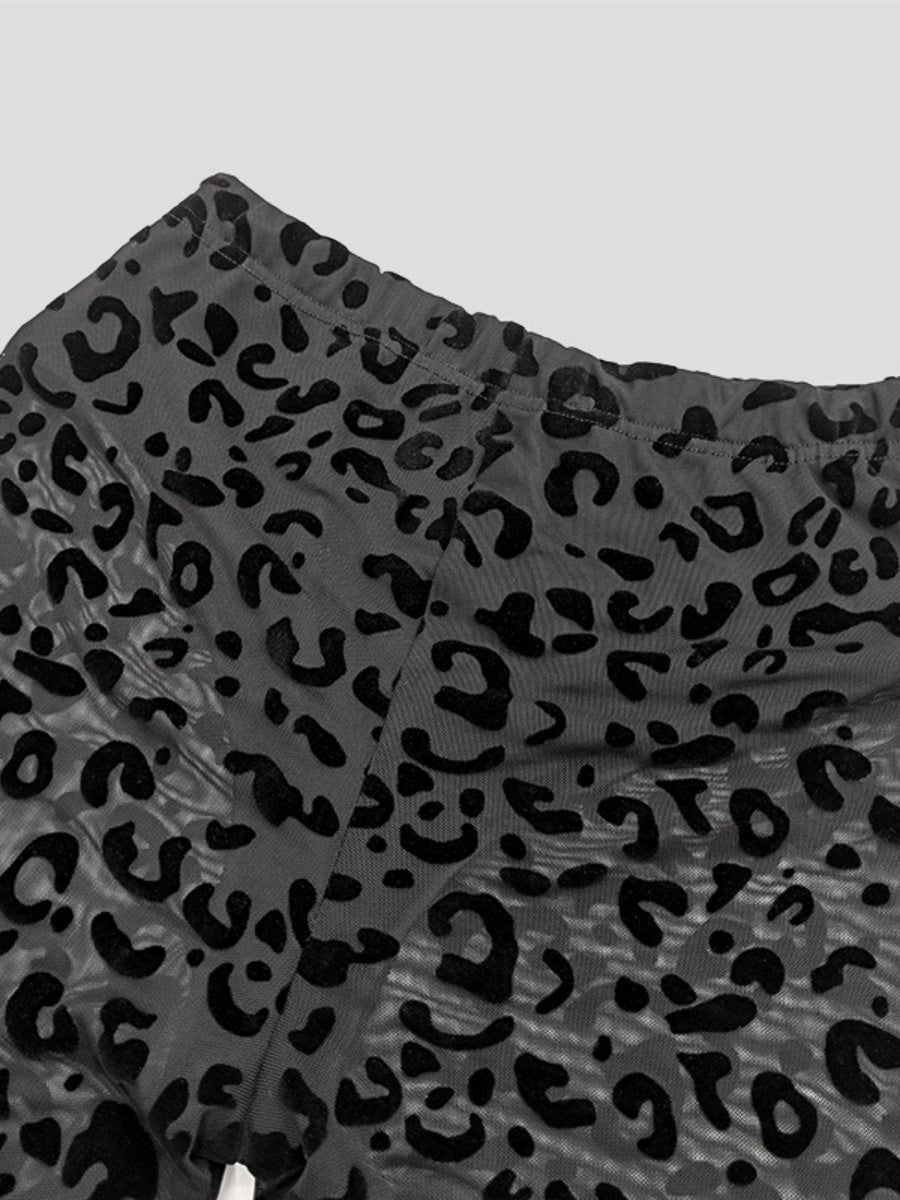 Perspective Mesh Flocked High-waisted Leg-lengthening Slightly Flared Casual Trousers