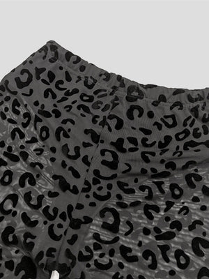 Perspective Mesh Flocked High-waisted Leg-lengthening Slightly Flared Casual Trousers