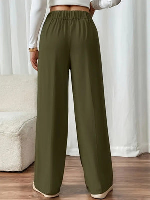Casual High-waisted  Loose Straight leg Pocket Pants