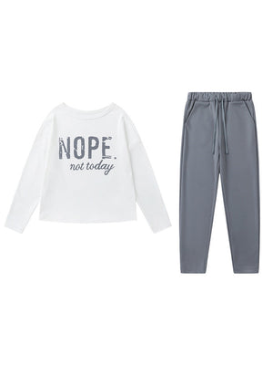 Off-the-shoulder Letter Print Pocket Casual Long-sleeved Shirt Sweatshirts&Hoodies 2-piece Sets