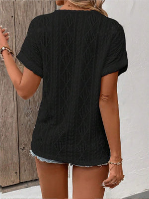V-neck Button-down Loose Short-sleeved T-shirt