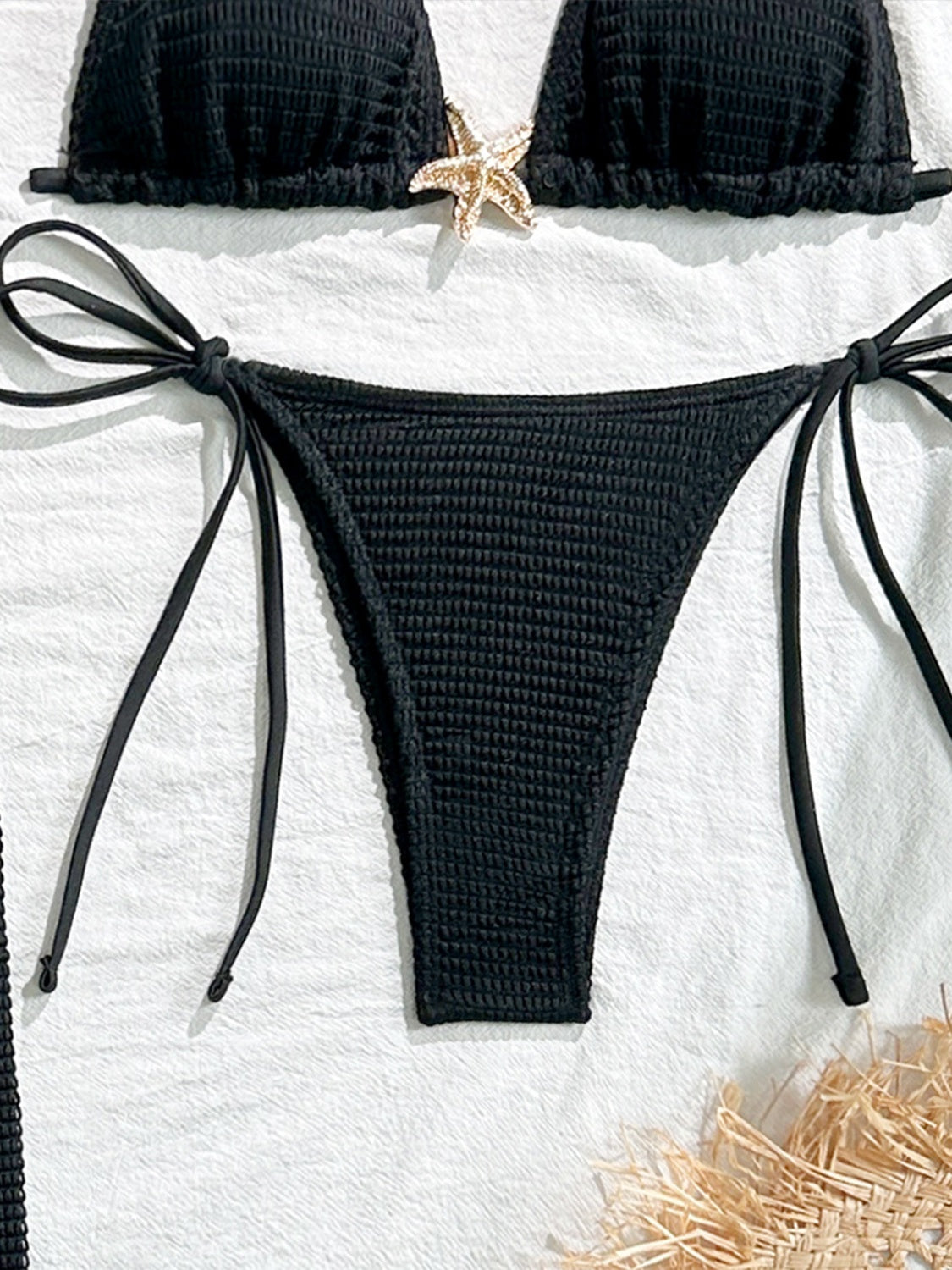 Solid Color Mesh Long Dress Starfish Swimsuit Bikini Three-piece Set