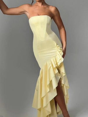 Tube Top Multi-layer Ruffles Hip-hugging Parties Maxi Dresses