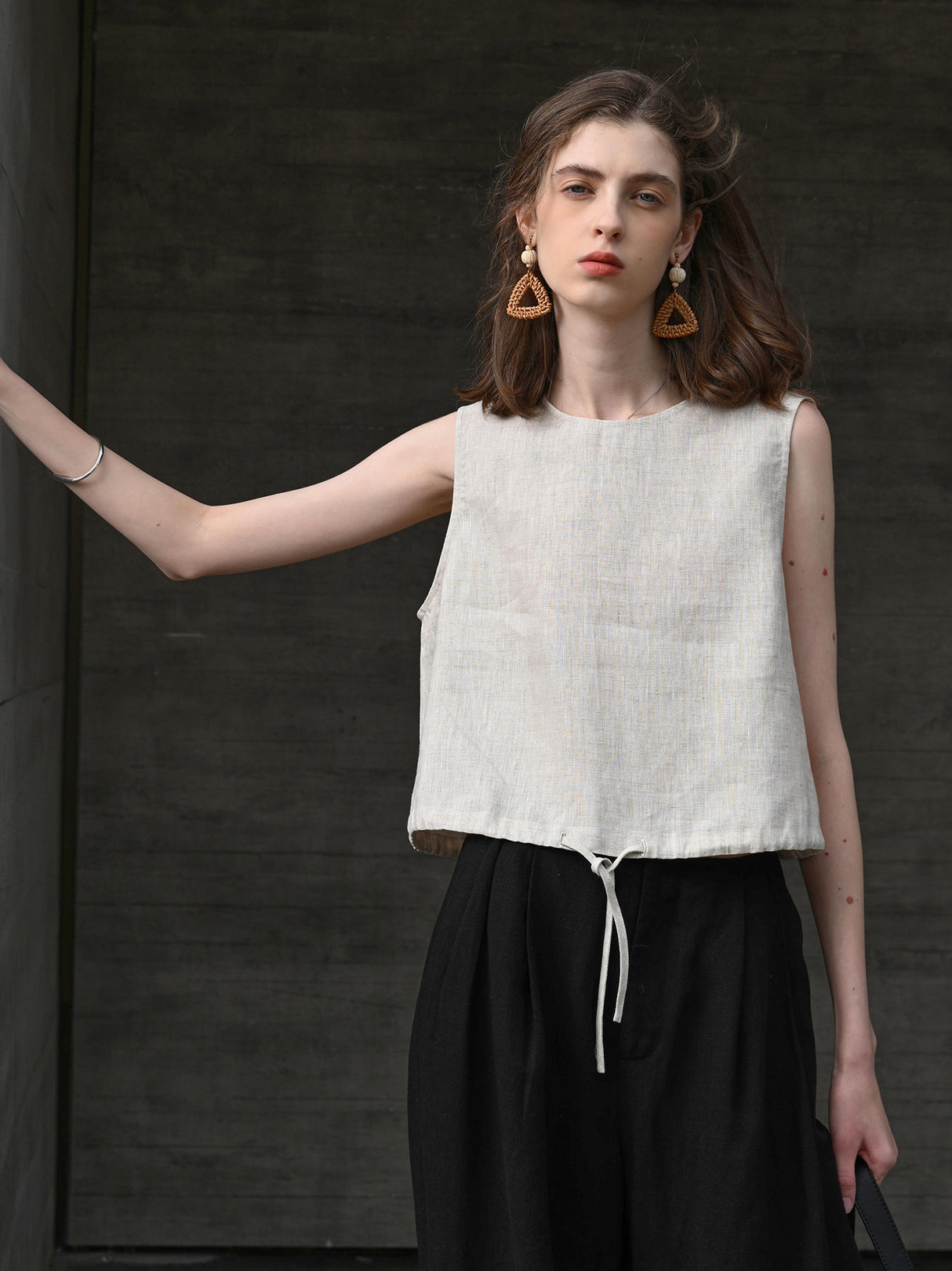 Short Linen Cropped Tank Top