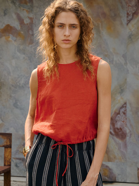 Short Linen Cropped Tank Top