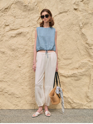 Short Linen Cropped Tank Top