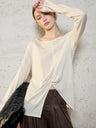 Linen Solid Color Long-sleeved Split Mesh See-through Top