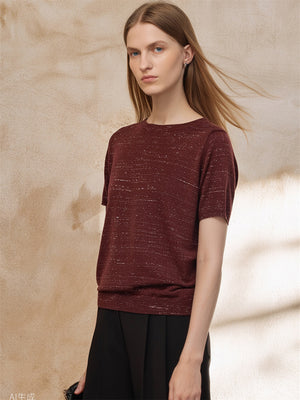 Simple Solid Color Three-quarter Sleeve Loose Blend Fabric T T-shirt