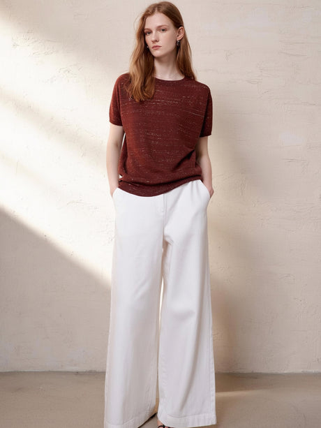 Simple Solid Color Three-quarter Sleeve Loose Blend Fabric T T-shirt