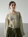 Solid Color Linen Sheer Long-sleeved Layered Chiffon Blouse