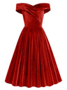 One-shoulder Christmas Velvet Claret A-line Skirt Cocktail Party Formal Midi Dress