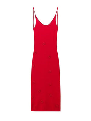 Liber Intellectual Style Women's Splicing Embroidered Pattern Midi Dresses