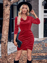 Tight-fitting Mercerized Velvet Simplicity Swing Collar Long-sleeved Short Dress