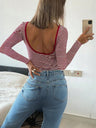 Simplicity Contrasting Colors Stripes Backless Long Sleeve T-shirts