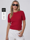 100% Wool Short-Sleeve Cable-Knit Sweater