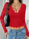 Simplicity Lace V-neck Long Sleeve T-shirts