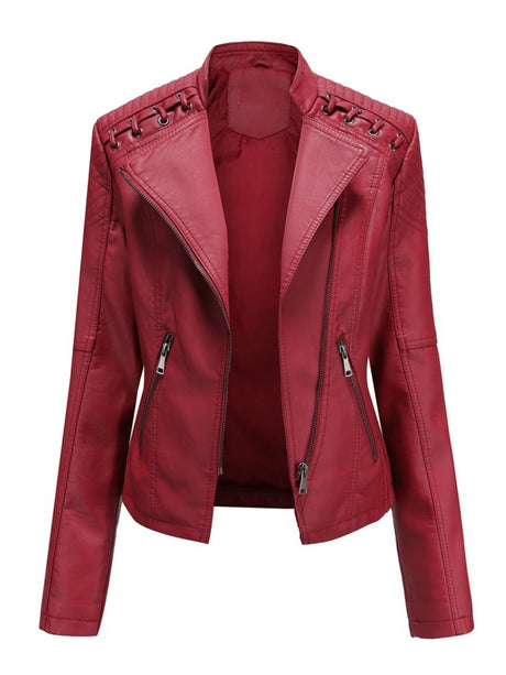 Short Slim Fit Thin Three-dimensional Decoration Leather Jacket