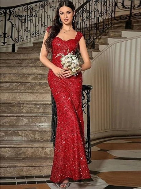 Sequined tights Fishtail Spaghetti Strap Maxi Dress