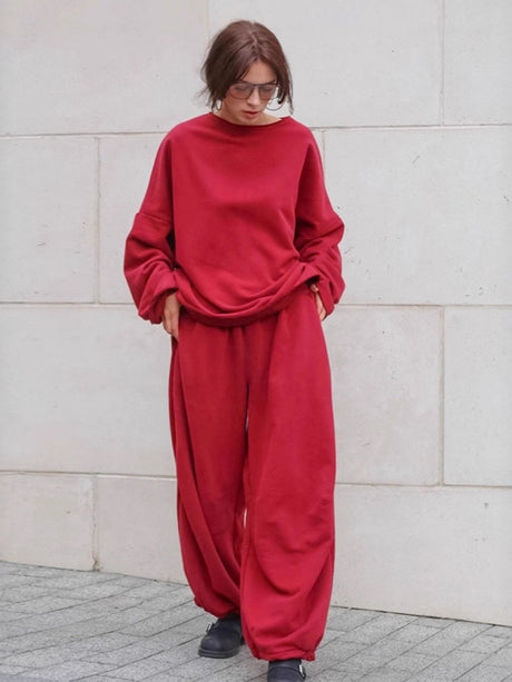Pullover Sweatshirt Pants Loose Sporty Two-piece Suit