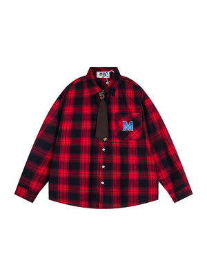 Liber Autumn Neutral wear Embroidery Plaid Shirts