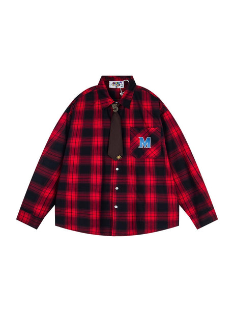 Liber Autumn Neutral wear Embroidery Plaid Shirts