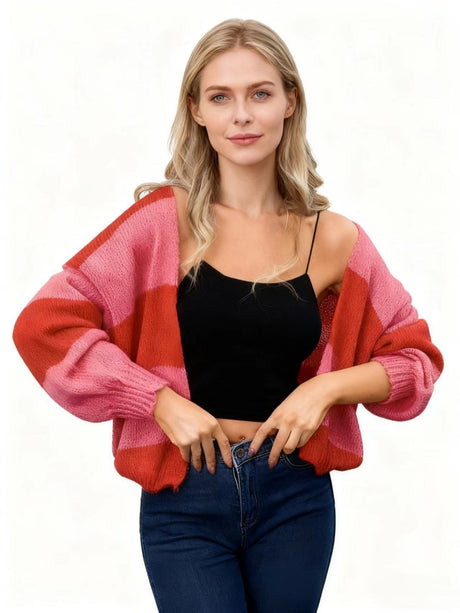 Color Blocking Striped Knitted Cardigan