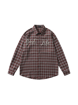 Liber Autumn Neutral wear Beading Plaid Shirts