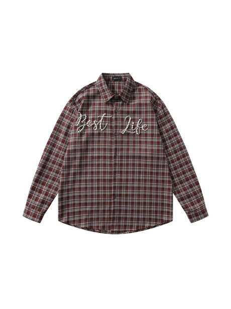 Liber Autumn Neutral wear Beading Plaid Shirts
