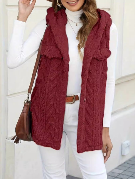 Three-dimensional Geometric Pattern Warm And Fashionable Plush Hooded Cardigan Mid-length Vest