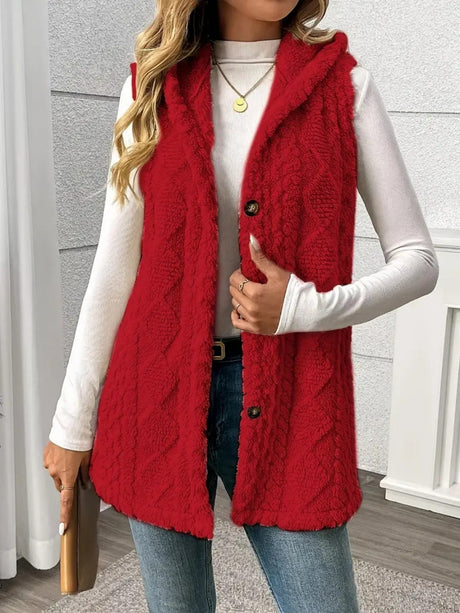 Solid Color Double-sided Plush Hooded Button Vests