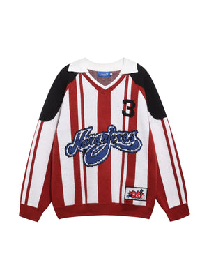 Christmas Retro Contrasting Letters Jacquard Small Lapel Pullover Sweater