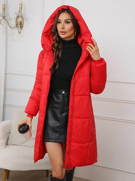 Hooded Zipper Mid-length Thick Down Jacket