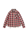 Contrasting Colors Plaid Loose Lapel Raw Edge Buttons Long-sleeved Shirt